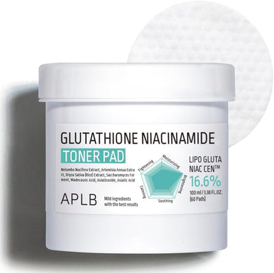 APLB Glutathione Niacinamide Toner Pad | LIPO GLUTA NIAC CEN™ 16.6% 3.38 FL.OZ/Korean Skin Care Dual Surface Toner Pads Long Lasting Moisturising Makeup Remover Por