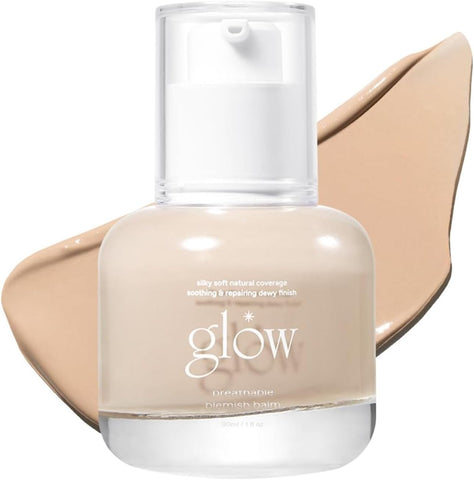 glow breathable blemish balm #one, medium-coverage bb cream and tinted moisturizer, skincare-like finish with green tea leaf water infusion, healthy radiant non-comedogenic, 30ml