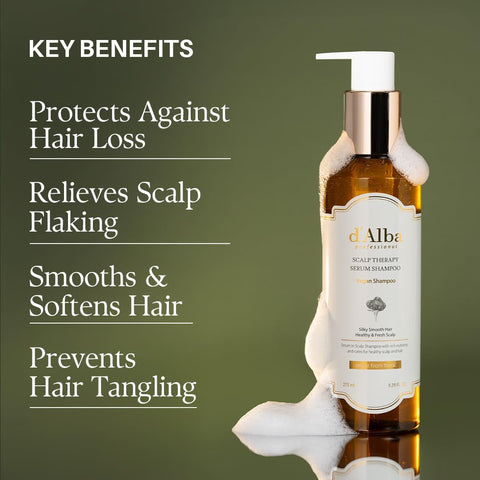 d'Alba Professional Repairing Scalp Therapy Serum Shampoo Clinically Proven Hair-Loss Relief, 66% Reduction in Hair Fall, Vegan Formula, Citrus Floral scent 275ml - Image 4