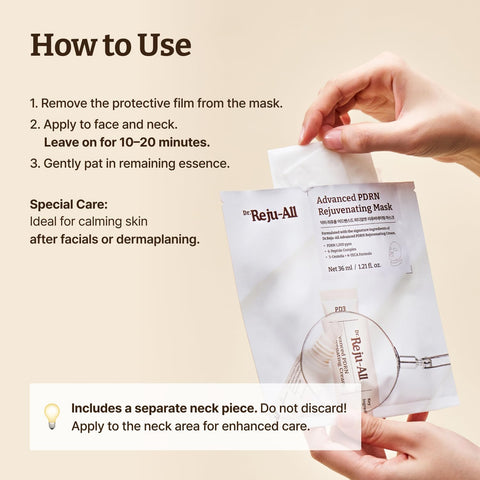 Dr.Reju-All Advanced PDRN Rejuvenating Mask – Face & Neck Korean Sheet Mask with 1,200ppm PDRN, Collagen & Copper Peptides – Hydrating & Soothing, Skin Repair (36g x 4EA) - Image 9