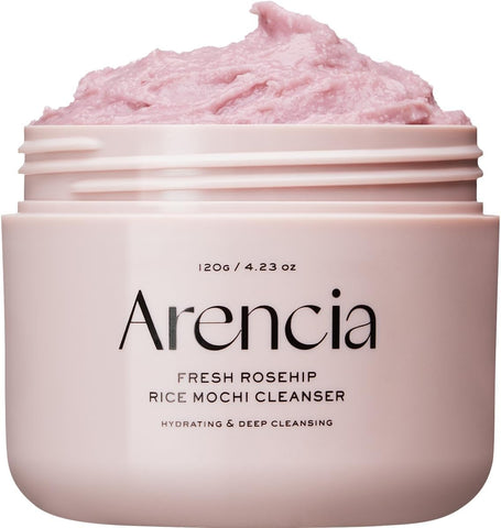 Arencia Rosehip Brightening Rice Mochi Face Cleanser & Daily Scrub - Moisturizing, Exfoliating & Deep-Cleansing - All Skin Types with Rice Powder & Rice Water (120g)