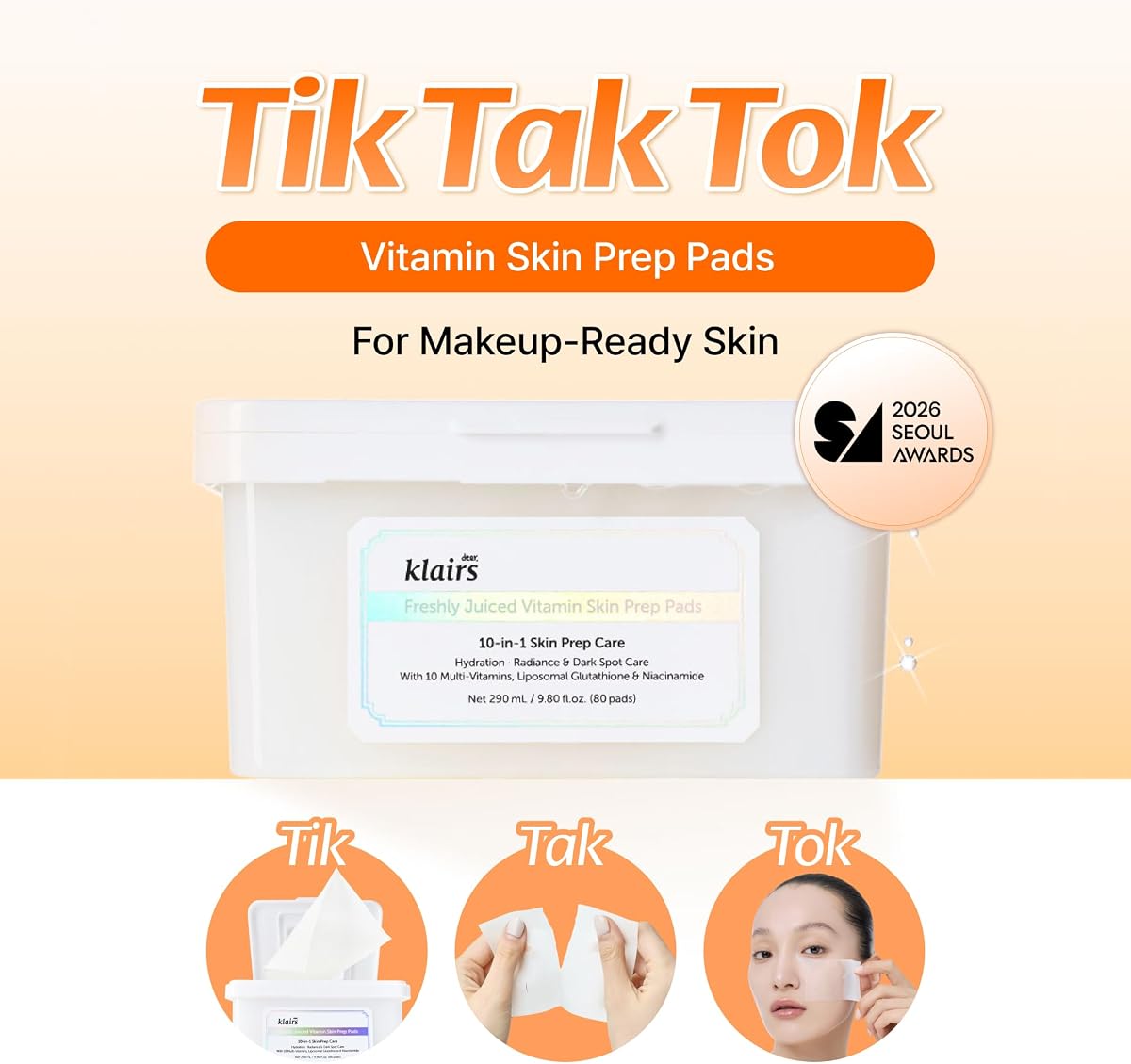 DearKlairs Vitamin C & Glutathione Toner Pads - Exfoliating & Brightening, 80 Pads