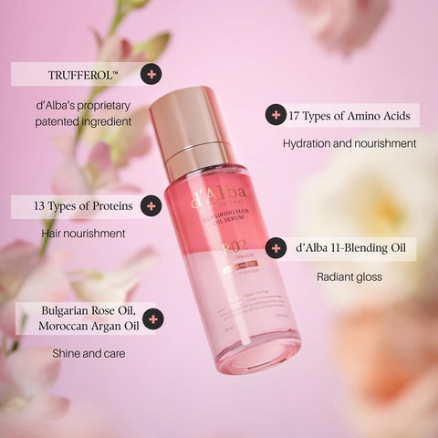 d'Alba Professional Repairing Hair Oil Serum Lightweight Leave-In Oil for Dry, Damaged Hair, Deep Nourish & Gloss Finish with Keratin Complex & Amino Acids, Vegan formula 75ml - Image 9
