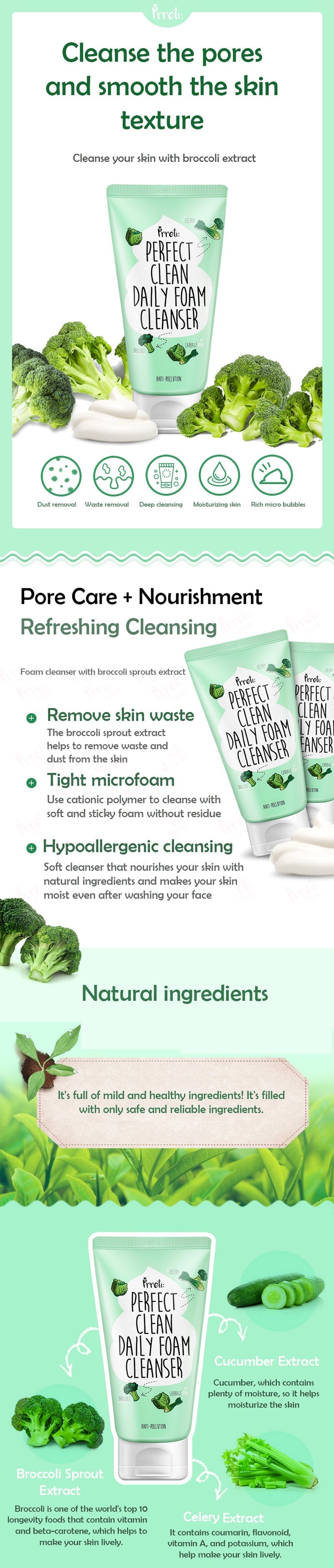 Prreti Perfect Clean Daily Foam Cleanser - Korean Skincare - 150g Tube