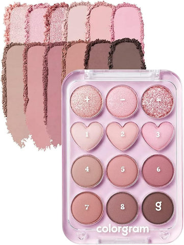 COLORGRAM Pin Point Eyeshadow Palette 02 Pink+Mauve= | Eyeshadow Palette for Daily makeup, Ultra-Blendable, Matte, Glitter, Shimmer Shades