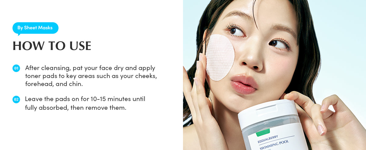 Eqqualberry Swimming Pool Toner Pads with Hyaluronic Acid & Plant Extracts - 70 Sheets - 10