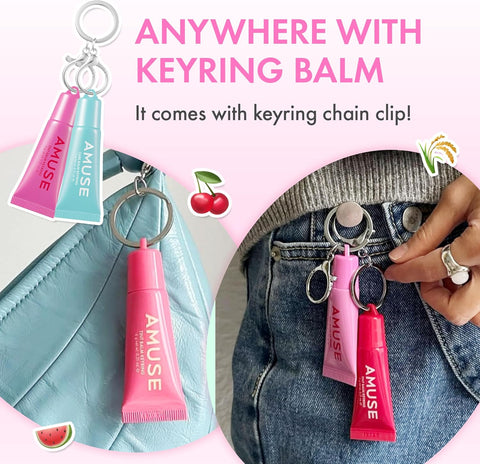 AMUSE Care Tint Lip Balm Keyring (02 HAPPY GIRL) | Hydrating Lip Balm + Keyring, Rice Extract & Multi-Peptide Complex, Korean Vegan Makeup | 0.21 oz - Image 8