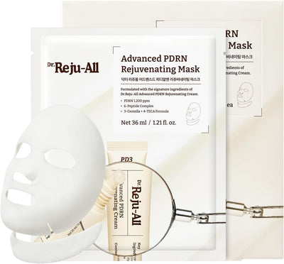 Dr.Reju-All Advanced PDRN Rejuvenating Mask – Face & Neck Korean Sheet Mask with 1,200ppm PDRN, Collagen & Copper Peptides – Hydrating & Soothing, Skin Repair (36g x 4EA)