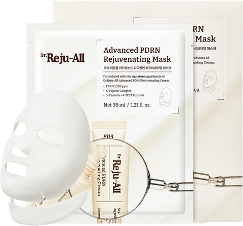 Dr.Reju-All Advanced PDRN Rejuvenating Mask – Face & Neck Korean Sheet Mask with 1,200ppm PDRN, Collagen & Copper Peptides – Hydrating & Soothing, Skin Repair (36g x 4EA)