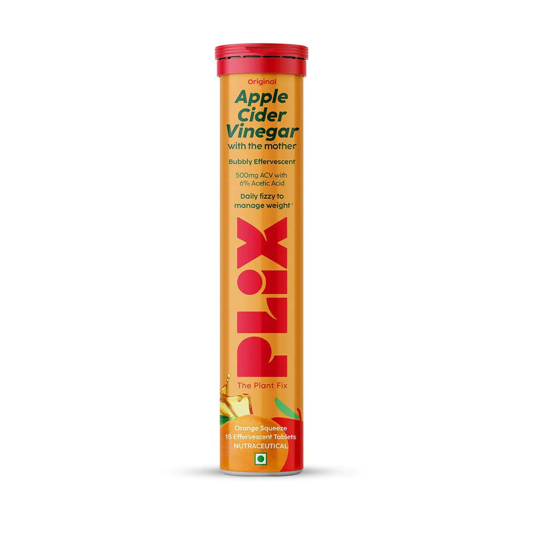 Plix Apple Cider Vinegar Juicy Orange Squeeze Daily fizzy to manage weight 15 Effervescent Tablets