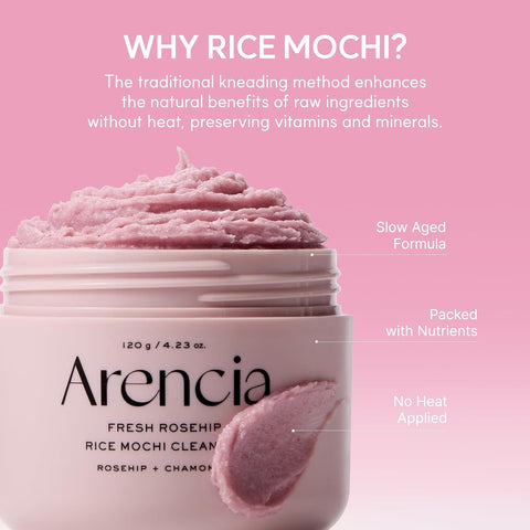 Arencia Rosehip Brightening Rice Mochi Face Cleanser & Daily Scrub - Moisturizing, Exfoliating & Deep-Cleansing - All Skin Types with Rice Powder & Rice Water (120g) - Image 6