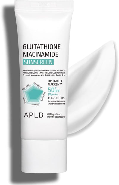 APLB Glutathione Niacinamide Sunscreen SPF 50 | LIPO GLUTA NIAC CEN™ 1.35 FL.OZ/Korean Skincare, Protects & Soothes, Sensitive Skin