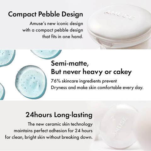AMUSE Ceramic Skin Perfector Cushion Foundation (01 PORCELAIN) | Long-lasting, Lightweight, Semi-matte, Flawless Coverage, Hypoallergenic, Vegan, Korean Beauty (15g / 0.52oz.) - Image 7