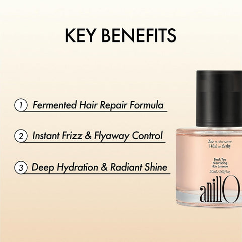 ANILLO Black Tea Nourishing Hair Essence with Green Tea Oil, Protein & Biotin for Nourishment and Shine - Creamy Woody Scent, Vegan, Paraben-Free 50ml / 1.69 fl. Oz - Image 5