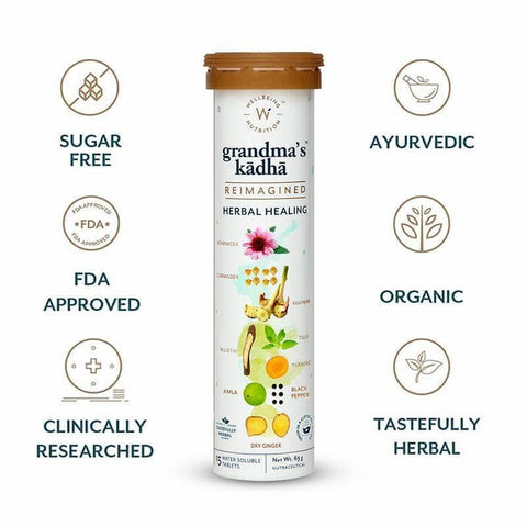 Wellbeing Nutrition Daily Greens and Grandma's Kadha Immunity Booster Combo (GET Pure Tulsi Ark FREE )