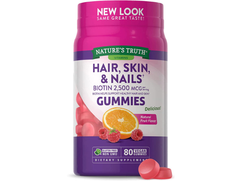 Nature's Truth Hair, Skin, Nails Supplements, 2500 mcg Gummies, 80 Count