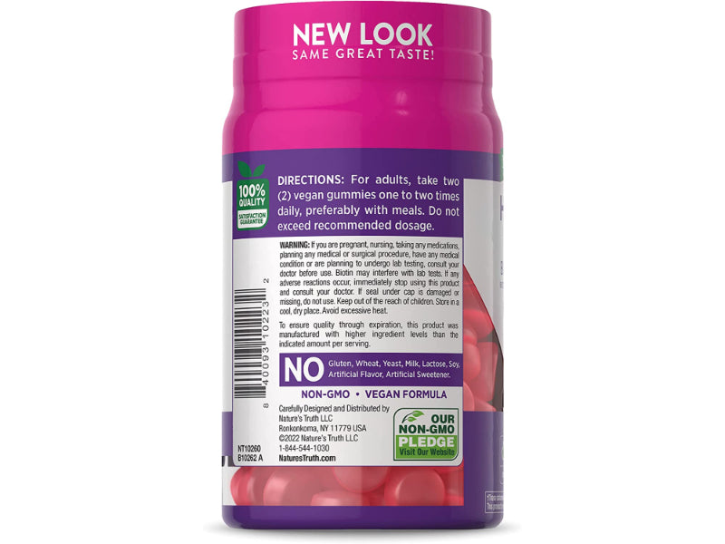 Nature's Truth Hair, Skin, Nails Supplements, 2500 mcg Gummies, 80 Count - Image 2