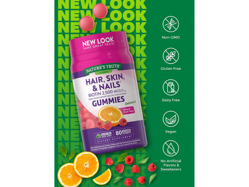 Nature's Truth Hair, Skin, Nails Supplements, 2500 mcg Gummies, 80 Count - Image 3