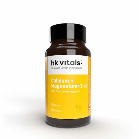 مكمل غذائي من إتش كيه فيتالز بالكالسيوم وفيتامين د3 للنساء والرجال (90 قرصًا) | غني بالمغنيسيوم والزنك | لصحة العظام والمفاصل بشكل كامل