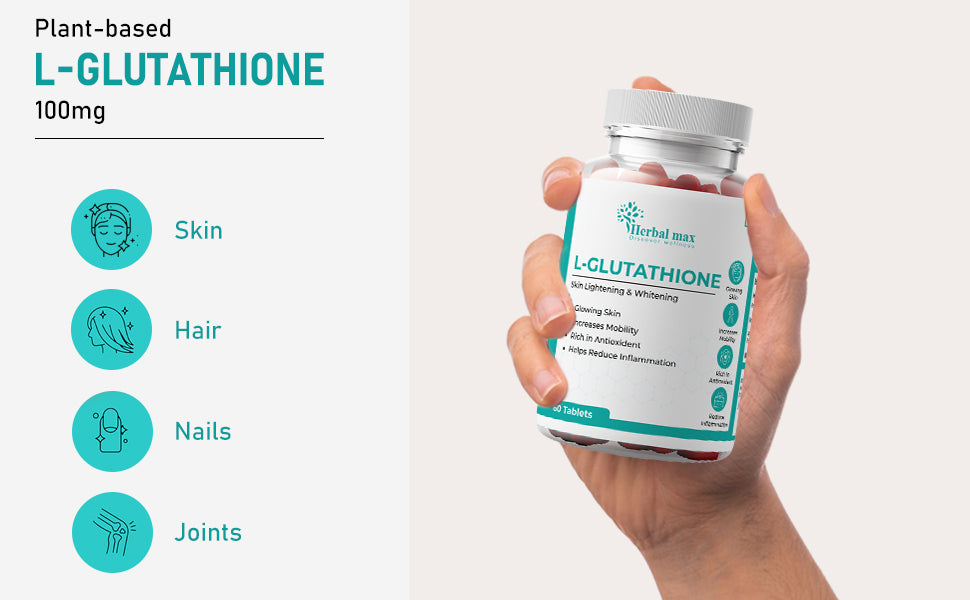 Herbal Max L-Glutathione 100 mg Tablets - Plant-Based Beauty Supplement - 60 Count - 2