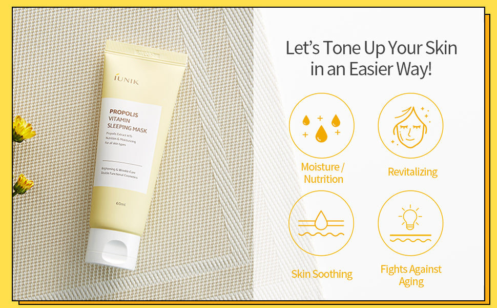 iUNIK Propolis Vitamin Glow Sleeping Mask - Vegan Night Moisturiser Cream, 50ml - 2