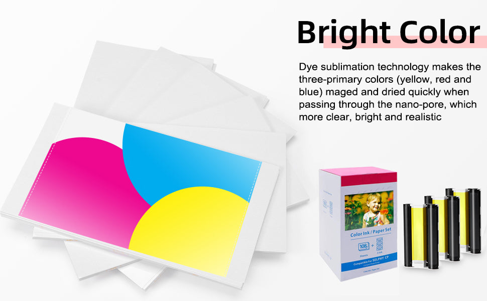 Label Kingdom Cp1500 Cp1300 Ink And Paper Compatible With Canon Selphy Kp-108In Ink And Paper Set 3 Color Cartridges And 108 Sheets 4X6 For Canon Selphy Cp1500 Cp1300 Cp1200 Cp820 Photo Printer - 4