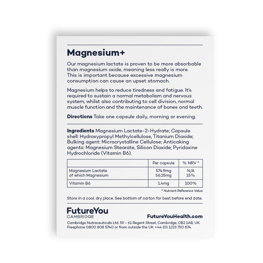 FutureYou Magnesium+ 575mg Magnesium Lactate with Vitamin B6 - 28 Day Supply - Image 3