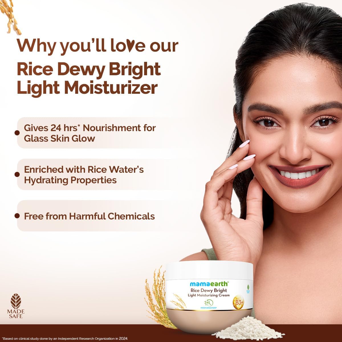 Mamaearth Rice Dewy Bright Moisturizing Cream - Rice Water & Niacinamide, 100ml