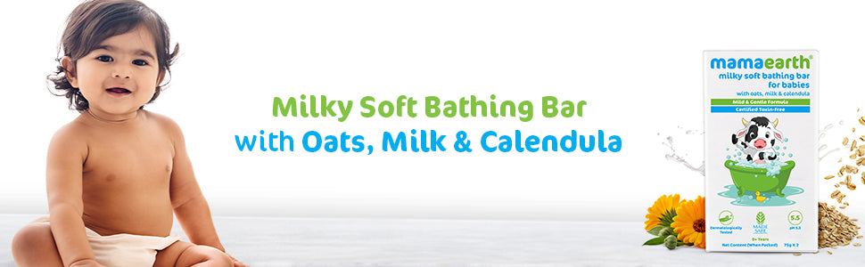 Mamaearth Milky Soft Baby Bathing Bar with Oats, Milk & Calendula - 75g x 2 - 1