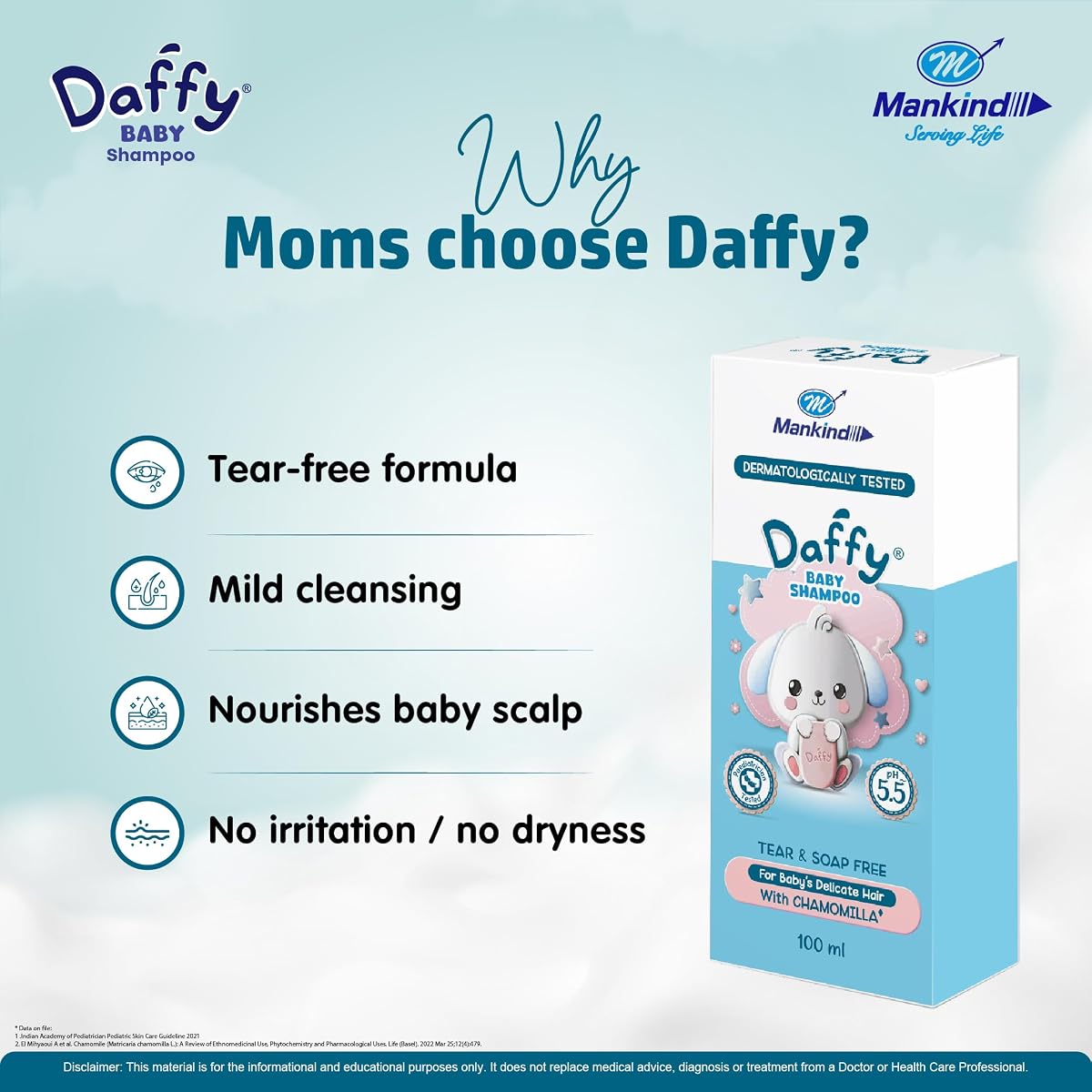Mankind Daffy Baby Shampoo with Chamomilla - Tear-Free, pH 5.5, 100ml