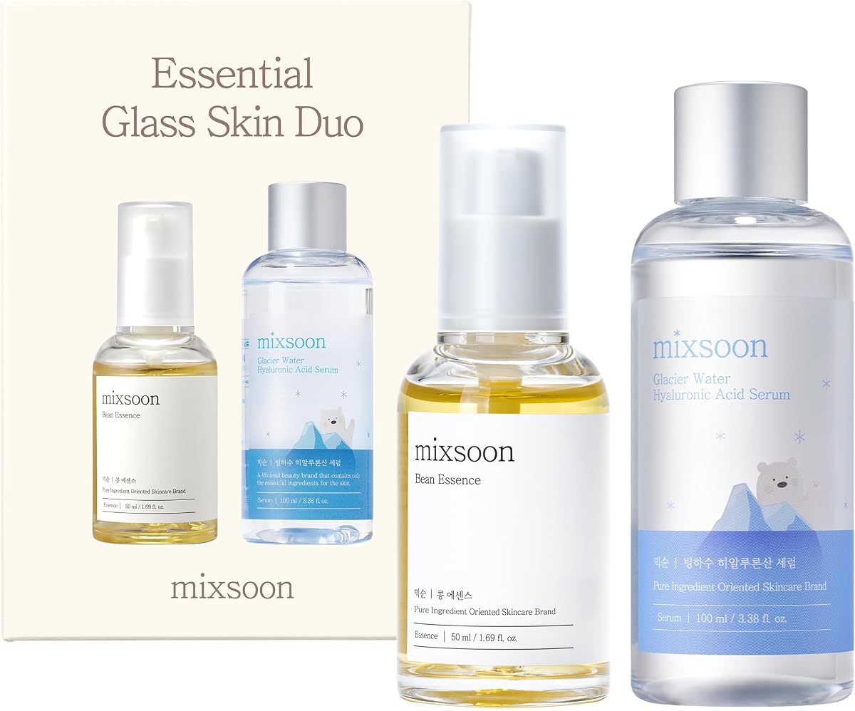 mixsoon Essential Glass Skin Duo Set - Bean Essence & Glacier Water Hyaluronic Acid Serum, 2 Pieces