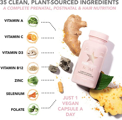 HAIRtamin Mom Vegan Prenatal Multivitamin with Biotin & Probiotics - 60 Capsules - Image 5