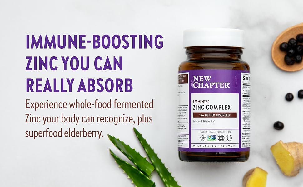 New Chapter Fermented Zinc Complex Capsules - Immune & Skin Support - 60 Count - 1