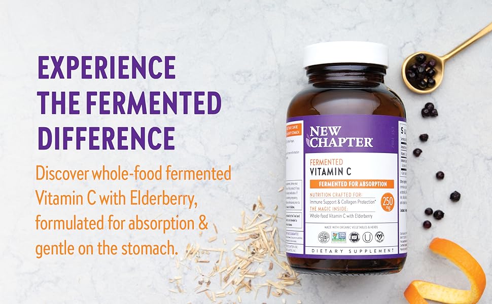 New Chapter Vitamin C + Elderberry - Fermented Capsules, 60 Count - 1