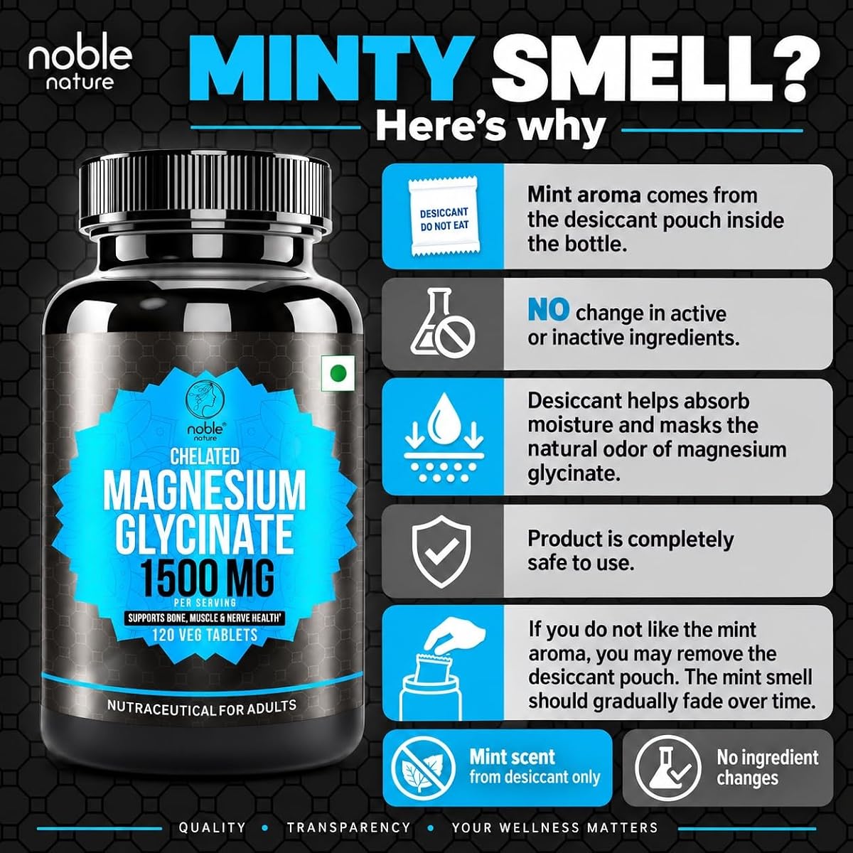 Noble Magnesium Glycinate Chelated - High Absorption, 120 Veg Tablets