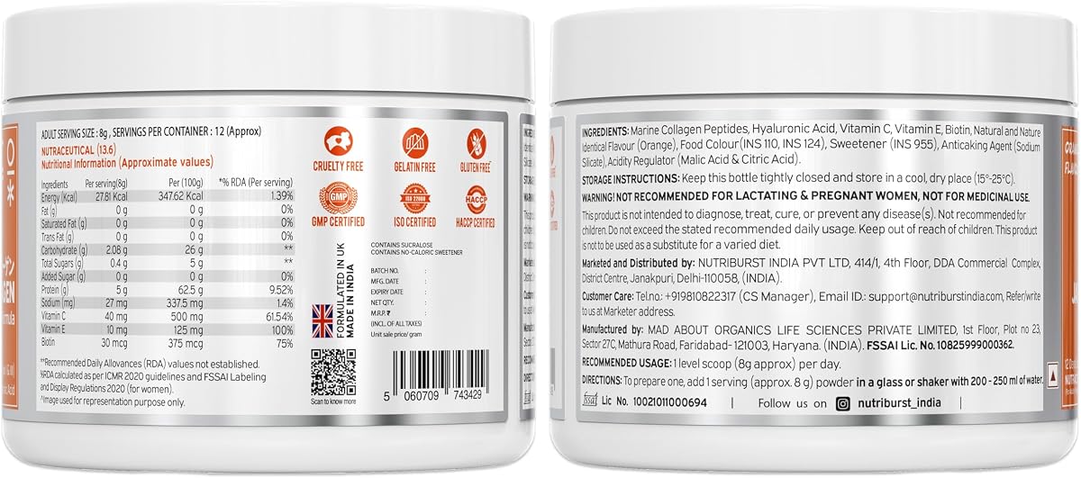 Nutriburst Japanese Marine Collagen Powder with Hyaluronic Acid - 100g