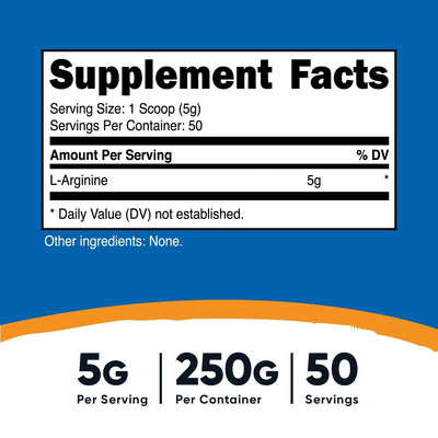 Nutricost Pure L-Arginine Powder - 5000mg Per Serving, 250g, 50 Servings - Image 2