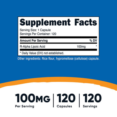 Nutricost R-Alpha Lipoic Acid 100mg - 120 Veggie Capsules, Non-GMO & Gluten Free - Image 2