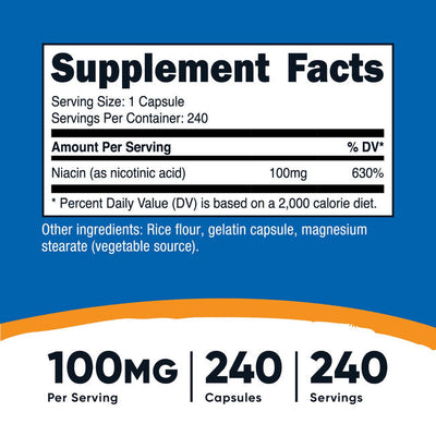 Nutricost Niacin (Vitamin B3) Capsules, 100mg, 240 Count, Non-GMO, Gluten Free - Image 2