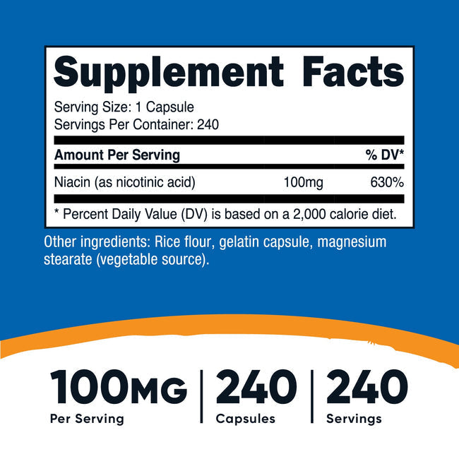 Nutricost Niacin (Vitamin B3) Capsules, 100mg, 240 Count, Non-GMO, Gluten Free - Image 2