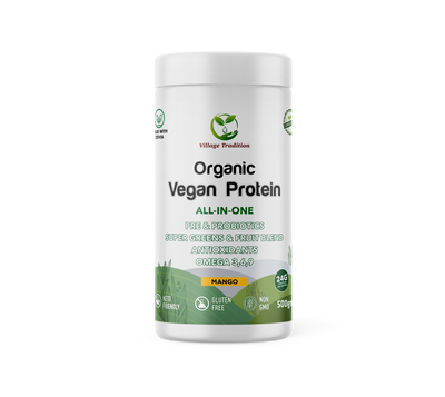 Village Tradition Organic Vegan Protein - Mango Flavour, Sports Nutrition Powder, 500g
