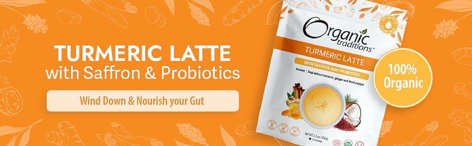 Organic Traditions Turmeric Latte with Saffron & Probiotics - Instant Powder, 150g - 1