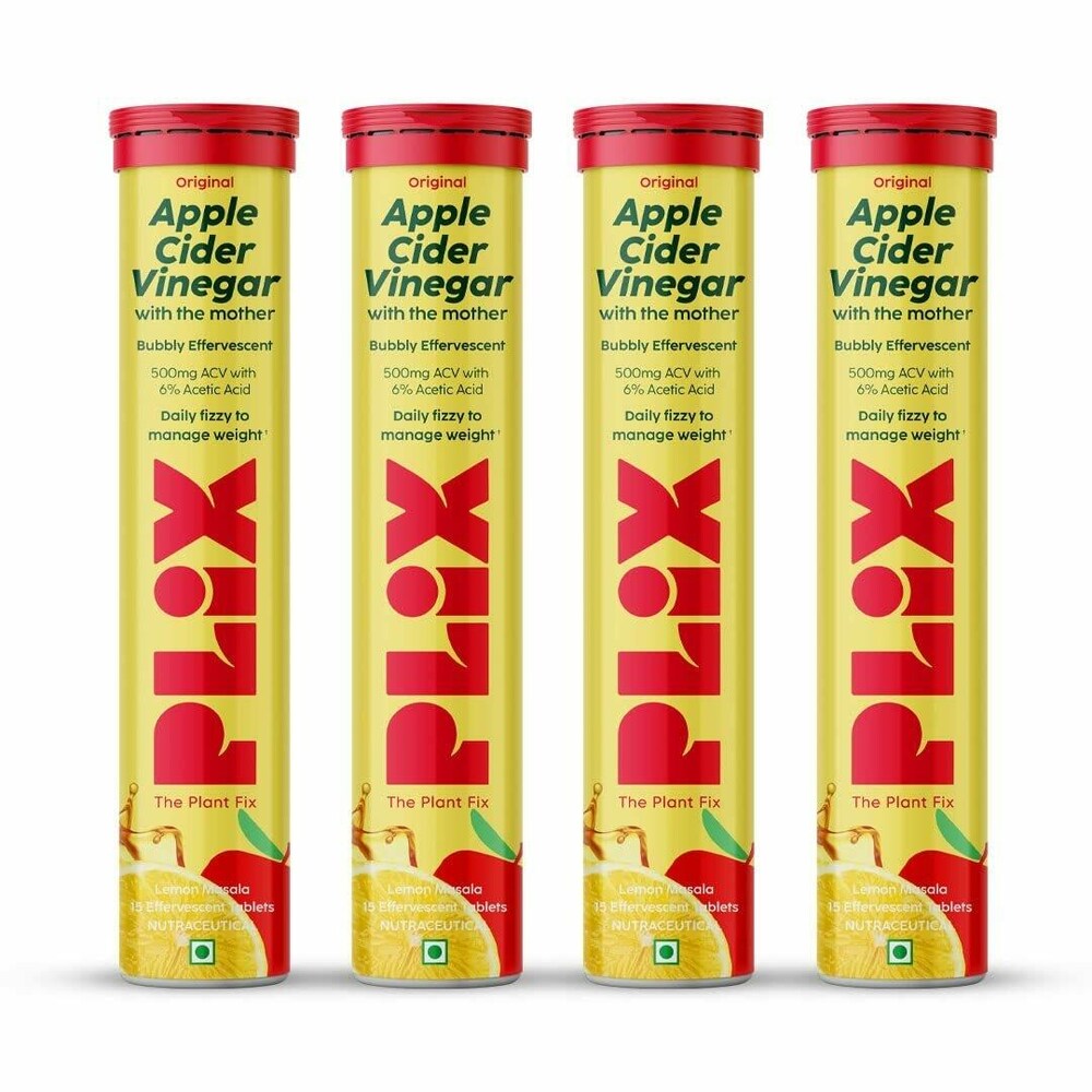 Plix Apple Cider Vinegar Juicy Lemon masala Daily fizzy to manage weight 15 Effervescent Tablets (4/Pack)