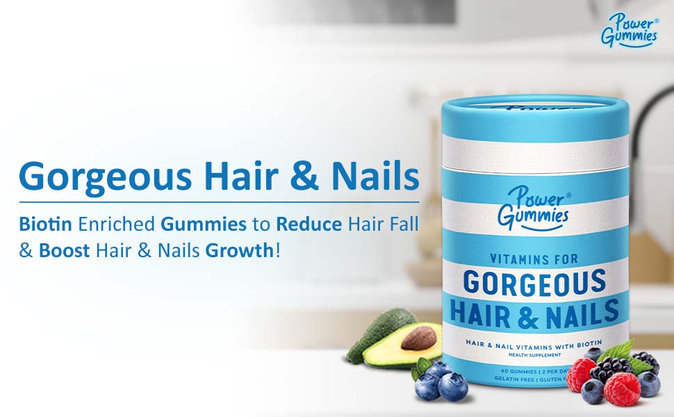 Power Gummies Hair & Nails Vitamin Gummies - Beauty Supplements, 60 Gummies - 1