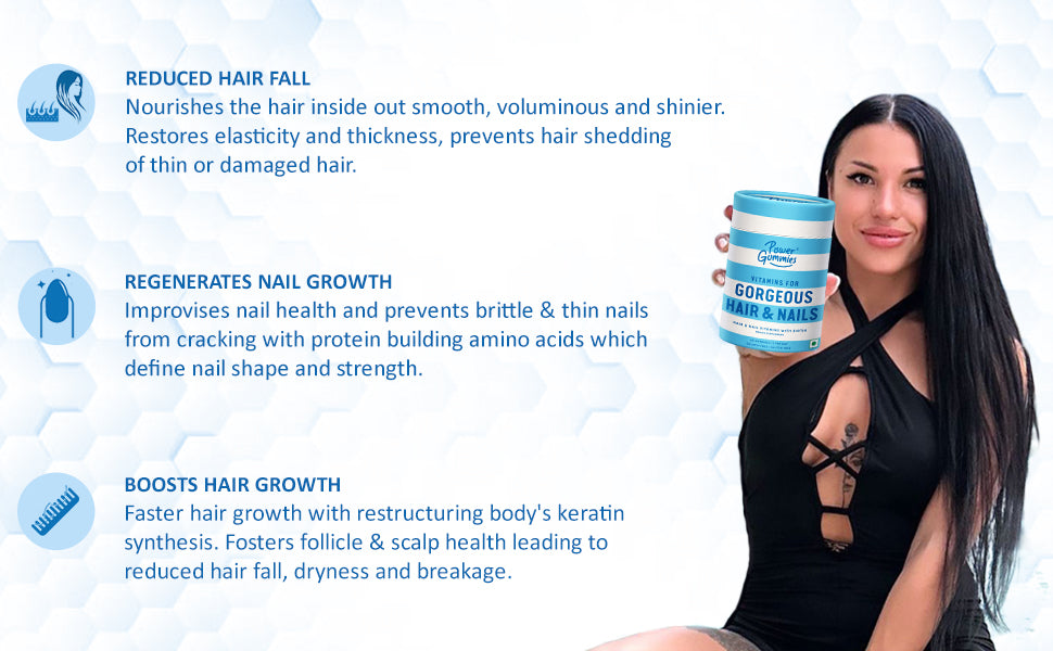 Power Gummies Hair & Nails Vitamin Gummies - Beauty Supplements, 60 Gummies - 3