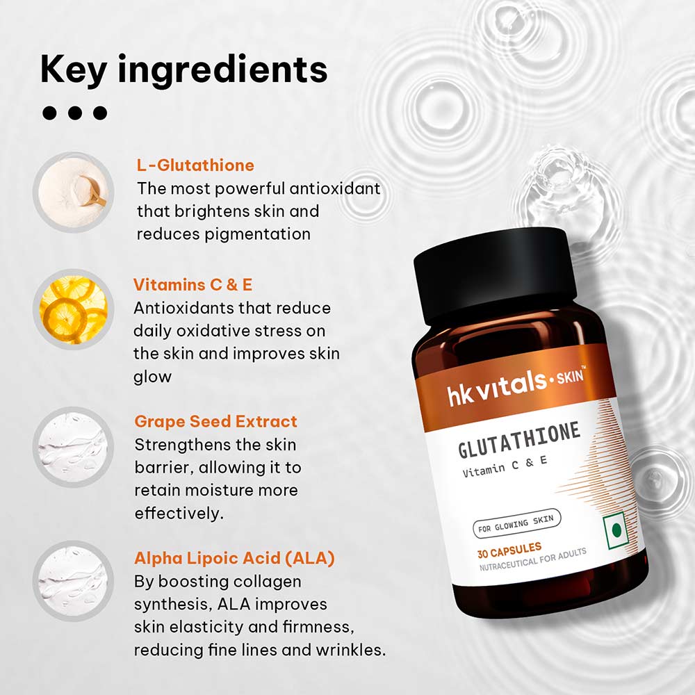 HK Vitals Glutathione Capsules with Vitamin C & E, Biotin - 30 Veg Capsules - Image 5