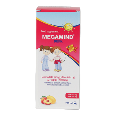 Sulinda Megamind Fish, Olive & Flaxseed Oil Syrup Mango Peach 230ml