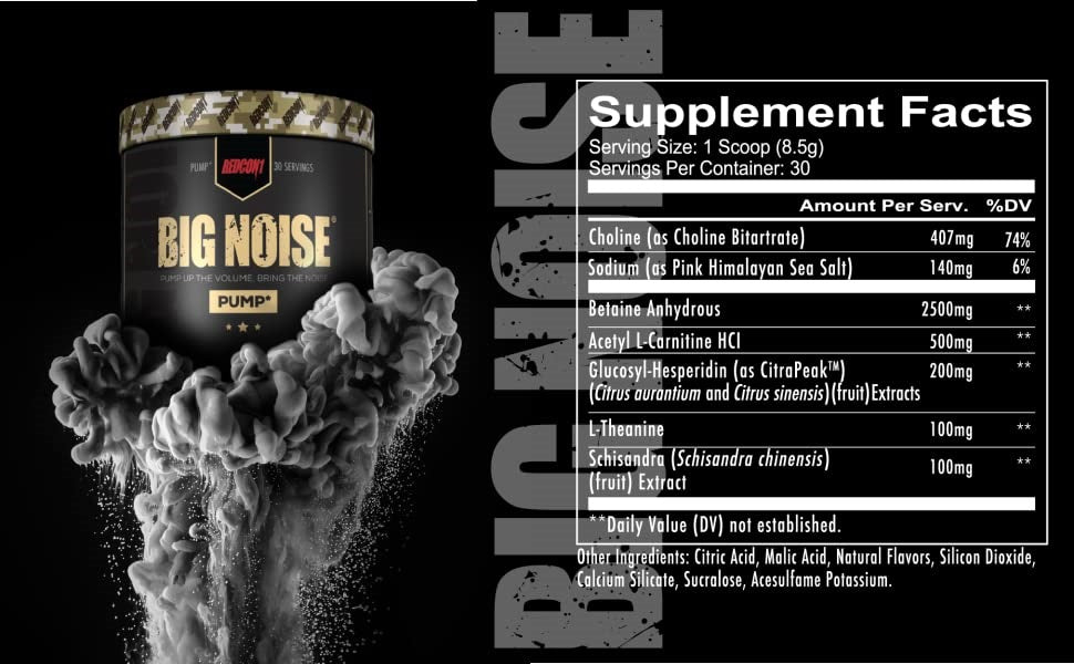 تركيبة Redcon1 Big Noise لزيادة تدفق الدم، مسحوق ما قبل التمرين بدون محفزات، بنكهة عصير الليمون الأزرق - عبوة واحدة - 1
