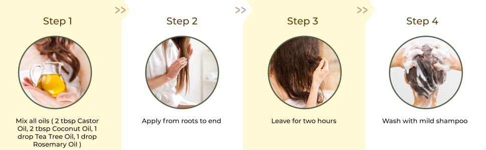 Rey Naturals Hair Oils Combo - Castor, Coconut, Tea Tree, Rosemary - 200ml/15ml - 2