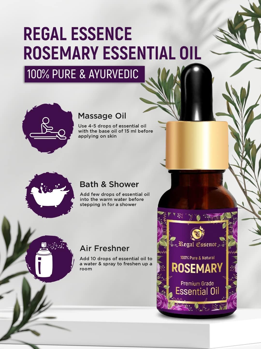 Vedapure Rosemary Essential Oil, Herbal & Ayurvedic, 15 ml - Image 6